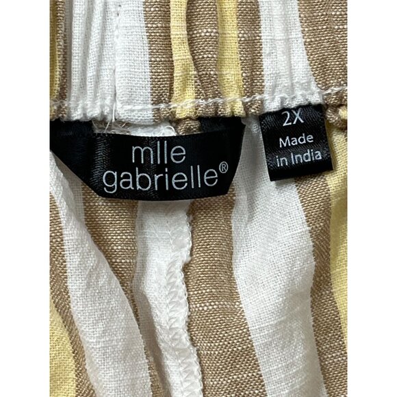 Mlle Gabrielle Plus 2X Cropped Pants Yellow White Striped High Rise Cotton - Picture 9 of 14